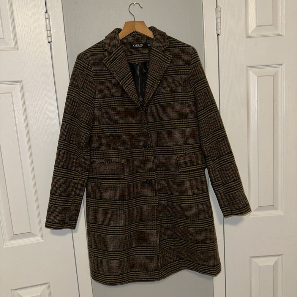 LAUREN Ralph LAUREN Women PLAID Wool Blend REEFER Walker Coat Sz 6
